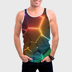Майка-безрукавка мужская Радужные неоновые плиты в разломе, цвет: 3D-белый — фото 2