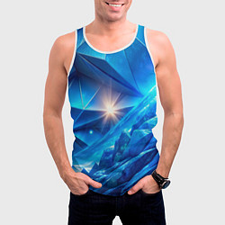 Майка-безрукавка мужская Синяя объемная абстракция со вспышкой, цвет: 3D-белый — фото 2