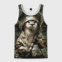 Мужская майка без рукавов Выдра на рыбалке