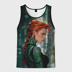 Мужская майка без рукавов Рыжая девушка с неоновыми татуировками