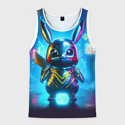 Мужская майка без рукавов Neon cyber Pikachu made of metal steel - ai art