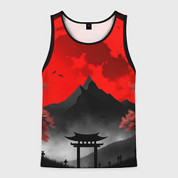 Мужская майка без рукавов Черная гора Японии на закате