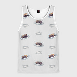 Мужская майка без рукавов Уставшие бурые мишки спят на облаках