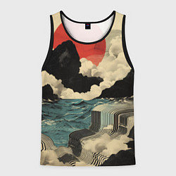 Майка-безрукавка мужская Ретро пейзаж в Японском стиле, цвет: 3D-черный