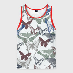 Майка-безрукавка мужская Бабочки на белом фоне - паттерн, цвет: 3D-красный