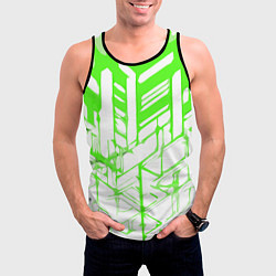 Майка-безрукавка мужская Агрессивные зелёные полосы на белом фоне, цвет: 3D-черный — фото 2