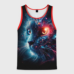 Мужская майка без рукавов Морда чёрного кота со светящимися глазами - нейроа