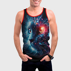 Майка-безрукавка мужская Морда чёрного кота со светящимися глазами - нейроа, цвет: 3D-красный — фото 2