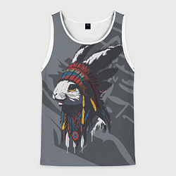 Майка-безрукавка мужская Кролик-индеец, цвет: 3D-белый