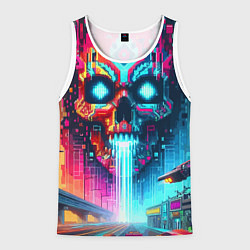 Майка-безрукавка мужская Фантастический череп небоскрёб - нейроарт, цвет: 3D-белый