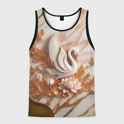 Майка-безрукавка мужская Фарфоровый лебедь и лотос на розовом мраморе, цвет: 3D-черный