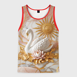 Мужская майка без рукавов Фарфоровый лебедь и солнце на розовом мраморе