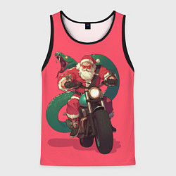 Мужская майка без рукавов Дед Мороз на мотоцикле с змеёй за спиной