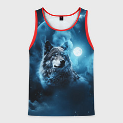 Мужская майка без рукавов Волк ночное синее небо