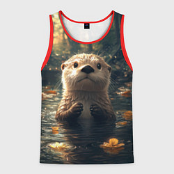 Мужская майка без рукавов Выдра в летнем пруду
