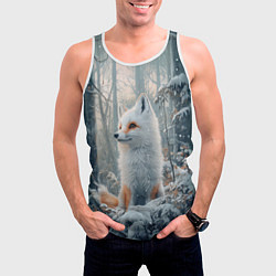 Майка-безрукавка мужская Белый лис с рыжими пятнами, цвет: 3D-белый — фото 2