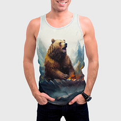 Майка-безрукавка мужская Агрессивный бурый медведь, цвет: 3D-белый — фото 2