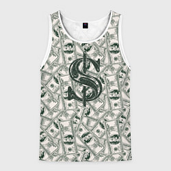 Майка-безрукавка мужская Знак доллар - зелень, цвет: 3D-белый