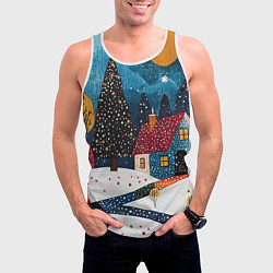 Майка-безрукавка мужская Новогодняя ночь пейзаж, цвет: 3D-белый — фото 2