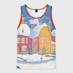 Мужская майка без рукавов Заснеженный рисованный городок