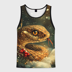 Мужская майка без рукавов Новогодняя змея у елки