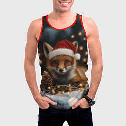 Майка-безрукавка мужская Лисица в новогодней шапочке, цвет: 3D-красный — фото 2
