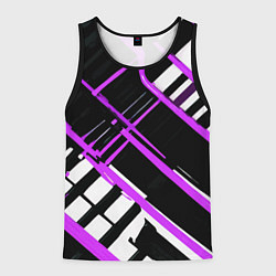 Майка-безрукавка мужская Фиолетово-белые линии на чёрном фоне, цвет: 3D-черный
