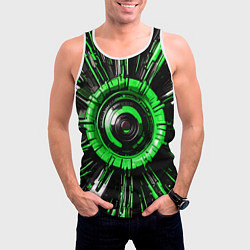 Майка-безрукавка мужская Чёрно-зелёная сфера киберпанк, цвет: 3D-белый — фото 2