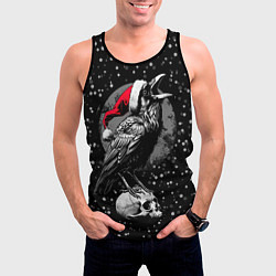 Майка-безрукавка мужская Кричащий ворон в шапке Санты, цвет: 3D-черный — фото 2
