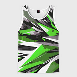 Майка-безрукавка мужская Чёрно-зелёная-белая абстракция, цвет: 3D-белый