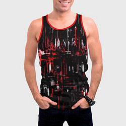 Майка-безрукавка мужская Бело-красная тревожная абстракция на чёрном фоне, цвет: 3D-красный — фото 2