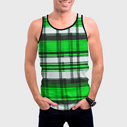 Майка-безрукавка мужская Зелёно-белая ткань в клетку, цвет: 3D-черный — фото 2