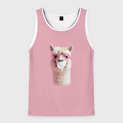 Мужская майка без рукавов Лама альпака в очках с жевательной резинкой