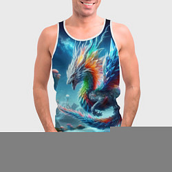 Майка-безрукавка мужская Полигональный дракон на планете водопадов и грибов, цвет: 3D-белый — фото 2