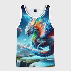 Мужская майка без рукавов Полигональный дракон на планете водопадов и грибов