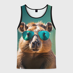 Мужская майка без рукавов Капибара на зеленом фоне