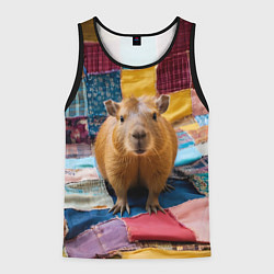 Майка-безрукавка мужская Капибара и пэчворк, цвет: 3D-черный
