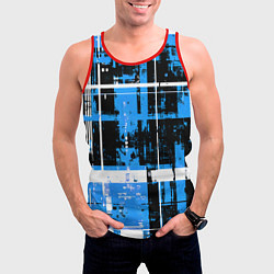 Майка-безрукавка мужская Сине-белый гранж на чёрном фоне, цвет: 3D-красный — фото 2