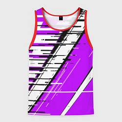Майка-безрукавка мужская Чёрно-белые глитч полосы на фиолетовом фоне, цвет: 3D-красный