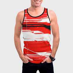 Майка-безрукавка мужская Горизонтальные чёрно-белые линии на красном фоне, цвет: 3D-черный — фото 2