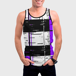 Майка-безрукавка мужская Чёрные и фиолетовые полосы на белом фоне, цвет: 3D-черный — фото 2