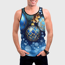 Майка-безрукавка мужская Синие новогодние шары, цвет: 3D-черный — фото 2