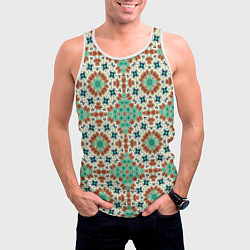 Майка-безрукавка мужская Восточный пляжный орнамент зелено коричневый, цвет: 3D-белый — фото 2