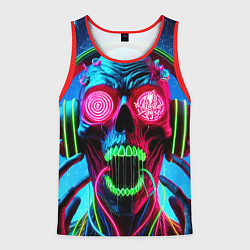 Майка-безрукавка мужская Metallica - neon skull with headphones, цвет: 3D-красный
