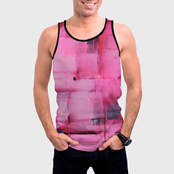 Майка-безрукавка мужская Чёрные пятна на розовом фоне абстракция, цвет: 3D-черный — фото 2
