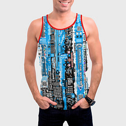 Майка-безрукавка мужская Киберпанк паттерн синий, цвет: 3D-красный — фото 2