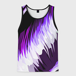 Майка-безрукавка мужская Бело-фиолетовые острые полосы на чёрном фоне, цвет: 3D-черный