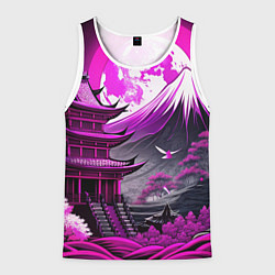 Мужская майка без рукавов Япония гора в фиолетовом свете