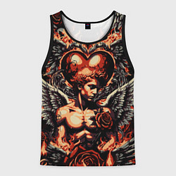 Мужская майка без рукавов Ангел на фоне сердца в стиле татуировки