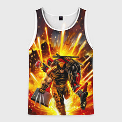 Мужская майка без рукавов Дэдпул и Росомаха при взрыве